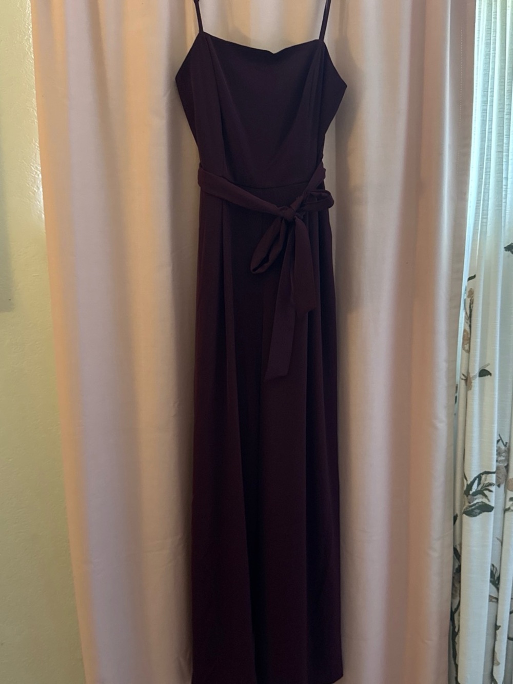 Nine West burgundy Spaghetti-Strap Jumpsuit with Self-Tie Waist